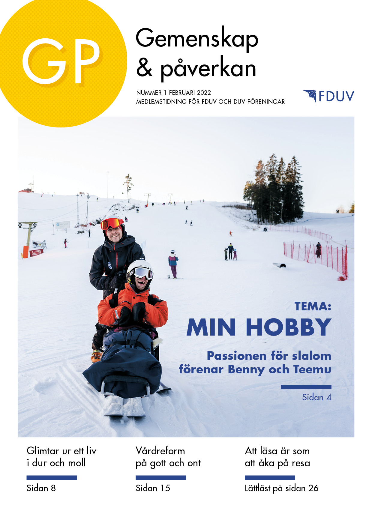 GP 1/2022 tema: min hobby, på pärmen foto på person som åker slalomkälke.