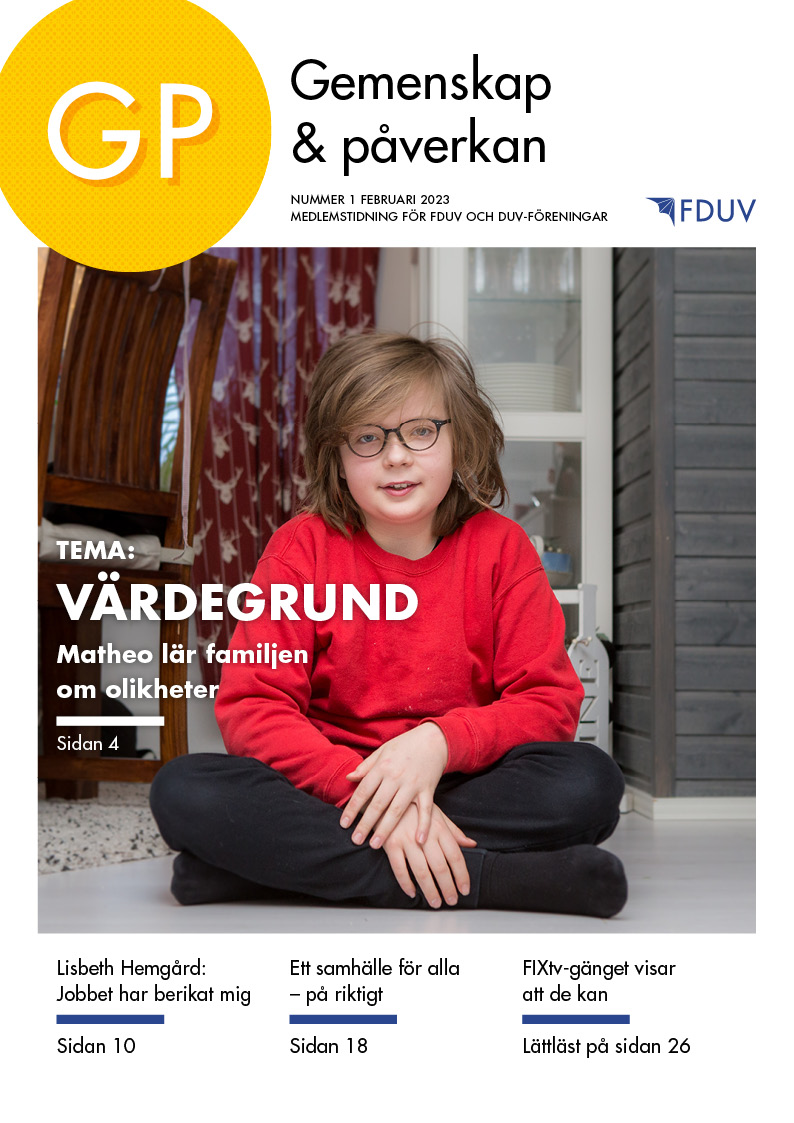GP 1/2023 tema Värdegrund, på pärmen pojke med glasögon och texten Matheo lär familjen om olikheter.