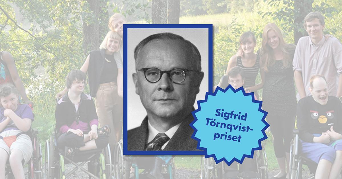 Porträtt på Sigfrid Törnqvist och texten Sigfrid Törnqivst-priset.
