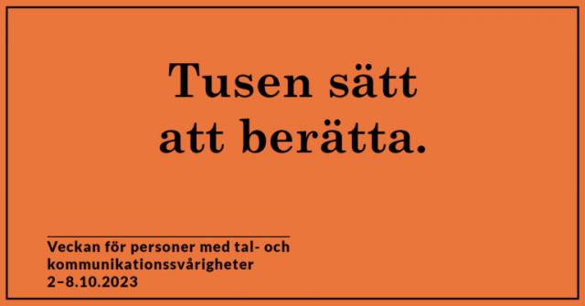 Texten tusen sätt att berätta på orange botten.